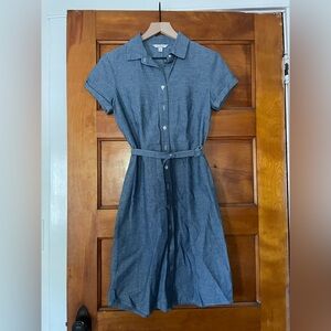 LL Bean Signature Chambray Cotton Short Sleeve Shirt Dress with Belt Size 6